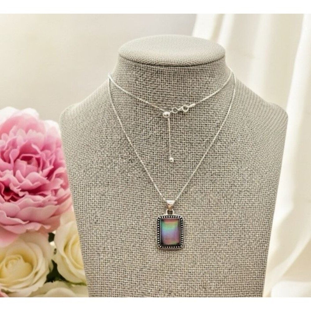 Sterling Silver Aurora Opal Pendant Necklace 925 Box Chain 24” NEW